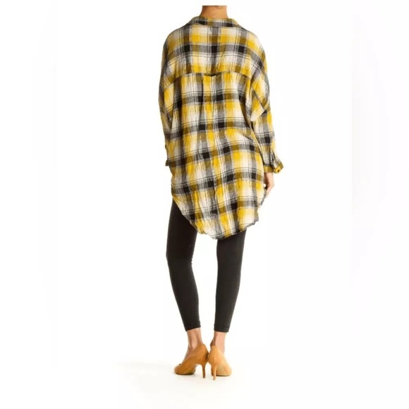 Maeve Anthropologie Yellow Plaid Floral Embroidered Oversized Tunic - Picture 5 of 12